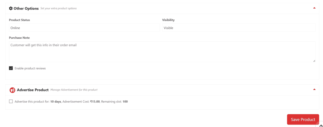 Submit or update product button placeholder