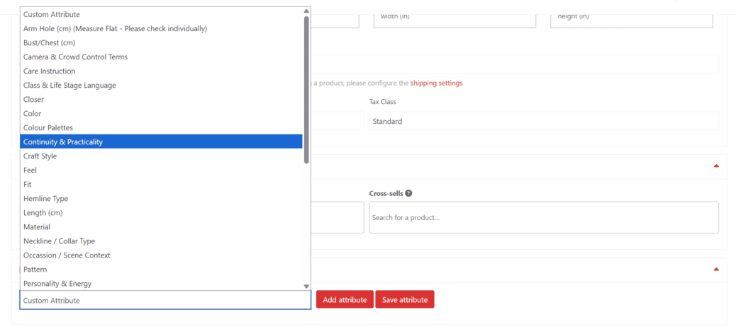 Attributes section placeholder